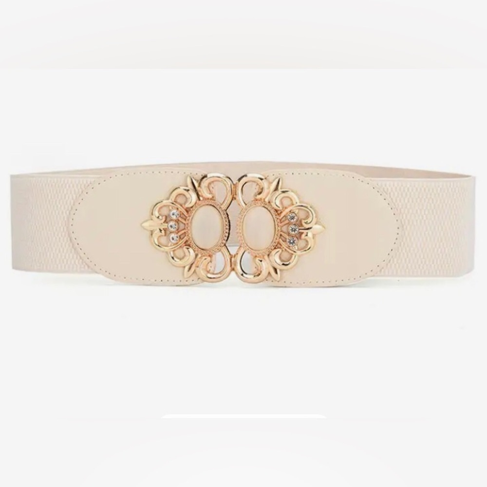 05 -Rhinestone gemstone Wilde belt waistband elastic. Ivory color .